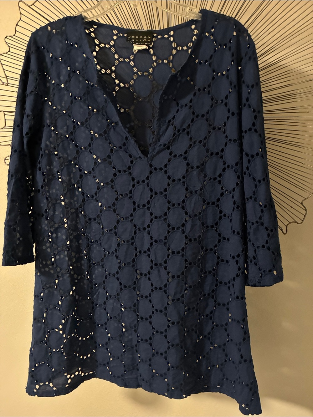 Jordan Taylor Collection Tunic Swim Cover Eyelet Top Navy Size Large